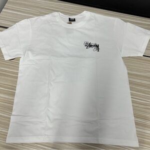 Stussy White Tee with Black Script Chest Logo